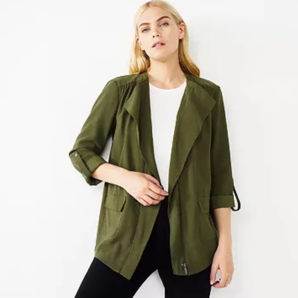 NWT Nine West Dark Olive Green Utility Jacket, Size Small - Picture 1 of 12
